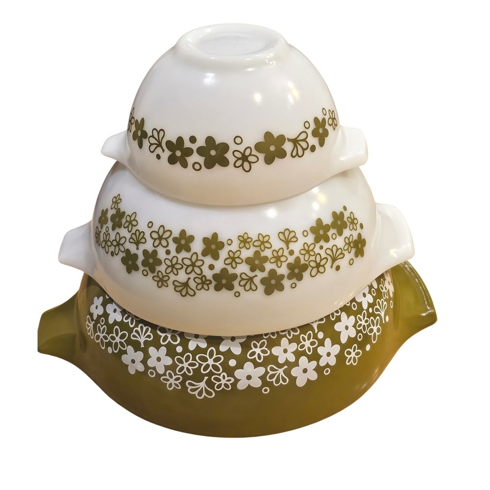 Pyrex Spring Blossom Green Cinderella Nesting Mixing Bowls Set of 3 Crazy Daisy